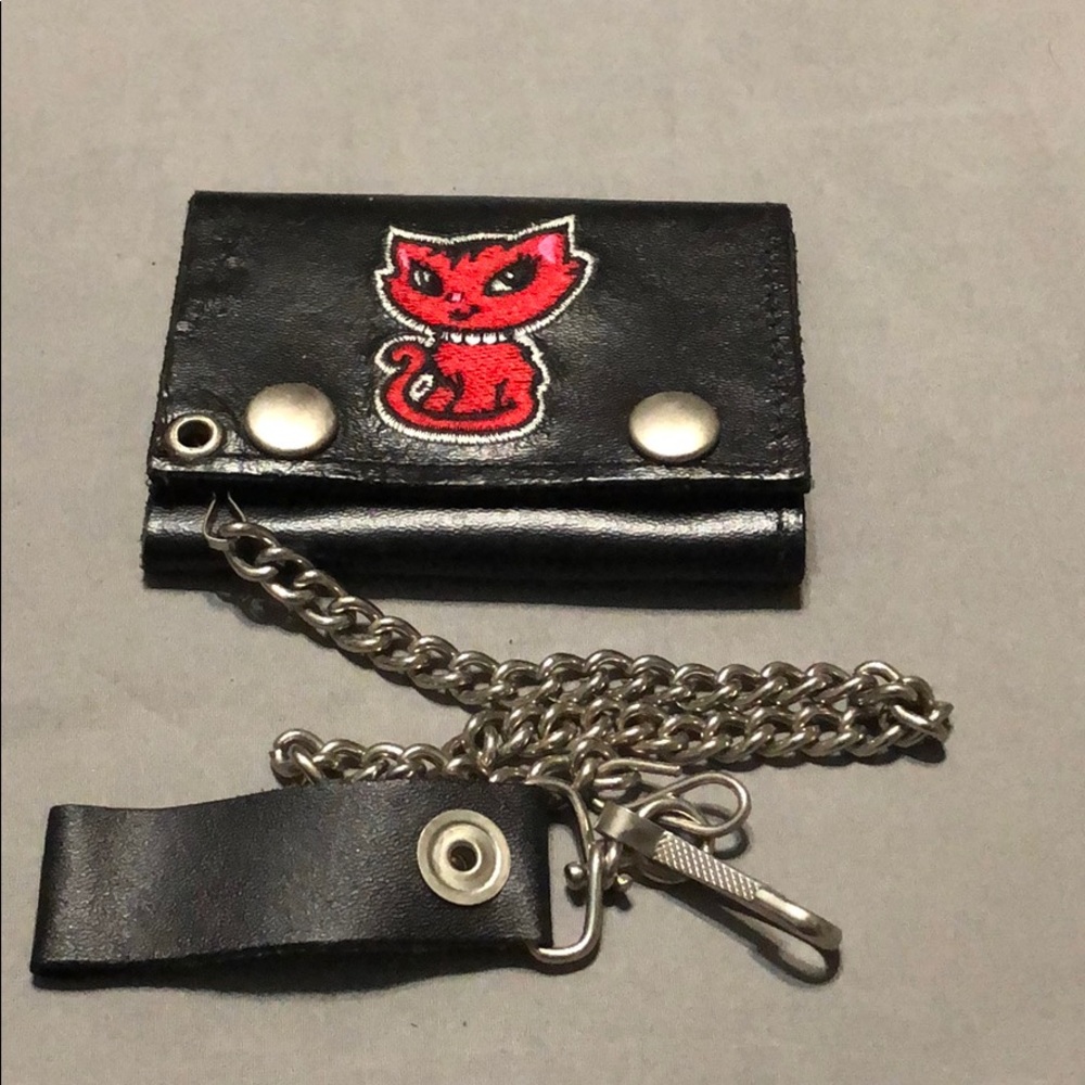 Red Cat (embroidered) biker leather wallet.